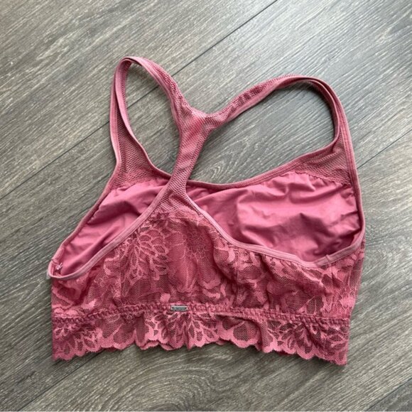 Pink Victoria's Secret VS Lace Bralette Bra cropped Pink Racerback Size Small - Picture 8 of 9